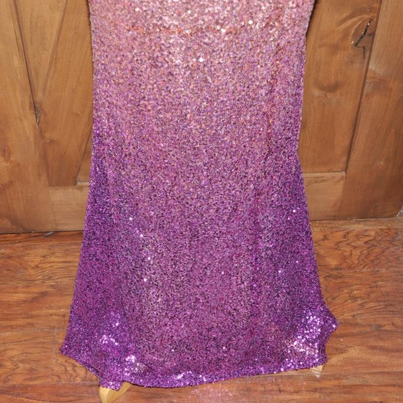 Golden ASP Mini Sequin Covered Gold to Rose Tones Sexy Open Back Evening Gown - Picture 6 of 9